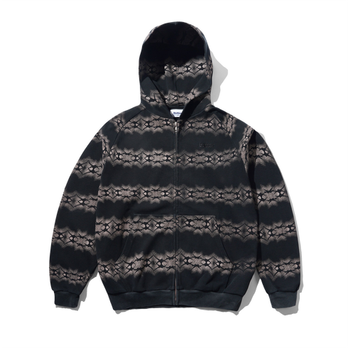 BUTTER FADED WAFFLE ZIP-THRU HOOD - WASHED BLACK