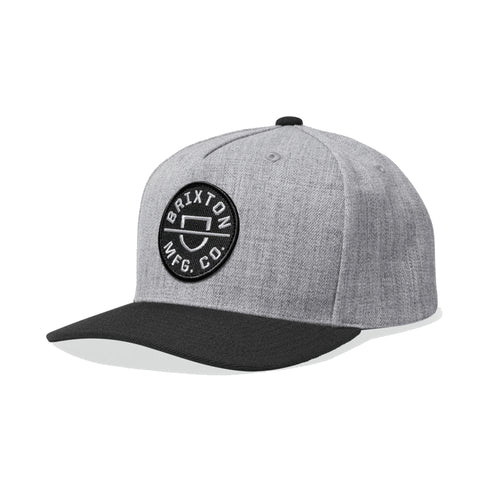 Brixton Crest C Mp Snapback Cap - Heather Grey / Black - Streetart.fr