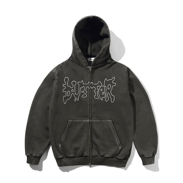 Butter Blotch Zip - Thru Hood Sweat A Capuche Zip - Washed Black - Streetart.fr