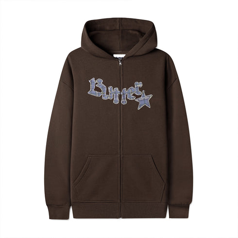 Butter Edge Applique Zip - Thru Hood Sweat A Capuche Zip - Brown - Streetart.fr