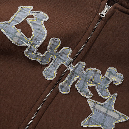 Butter Edge Applique Zip - Thru Hood Sweat A Capuche Zip - Brown - Streetart.fr