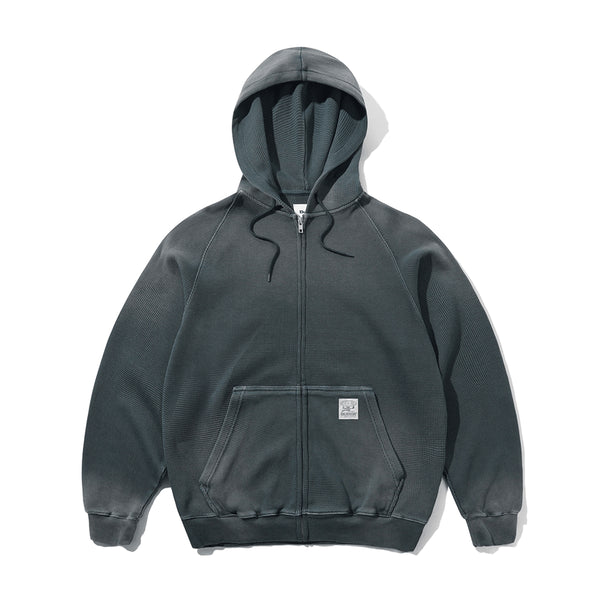 Butter Faded Waffle Zip-Thru Hood - Washed Sage - Streetart.fr