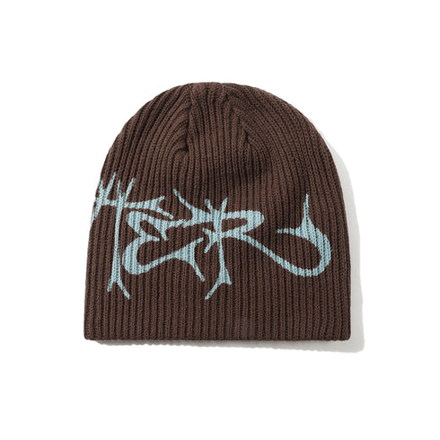 Butter Scrawling Skully Beanie Bonnet - Brown - Streetart.fr
