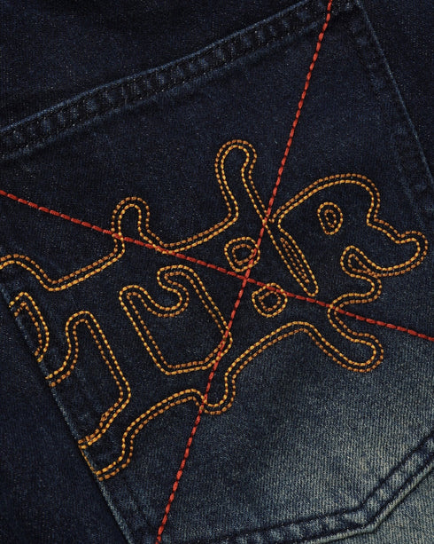 Butter Serif Baggy Denim Jeans - Worn Dark Indigo - Streetart.fr