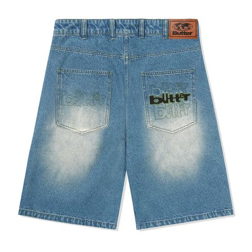 Butter Warped Denim Shorts - Washed Mid Blue - Streetart.fr