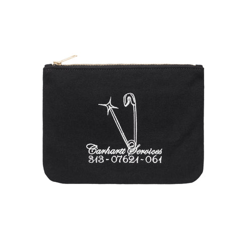Carhartt WIP Canvas Graphic Zip Wallet Safety Pin Embroidery Black - Streetart.fr