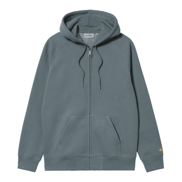 Carhartt WIP Hooded Chase Jacket Sweat Zip - Cozy Blue / Gold - Streetart.fr