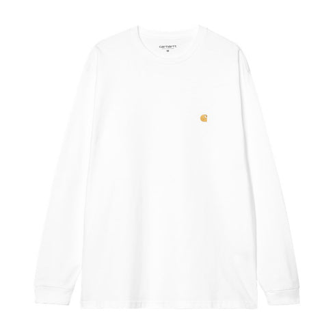 Carhartt Wip L/S Chase T-Shirt Manches Longues - White / Gold - Streetart.fr