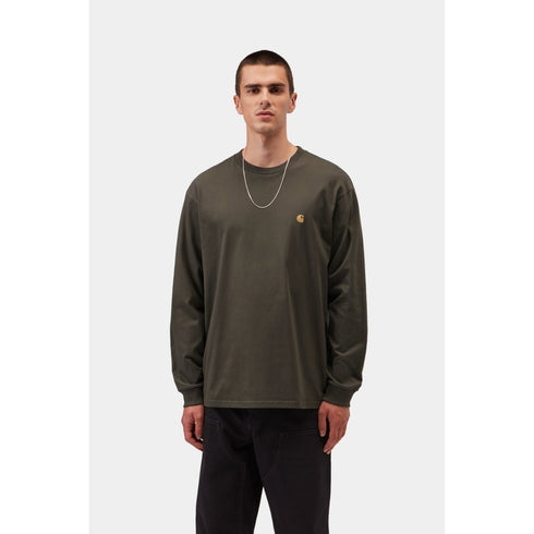 Carhartt WIP L/S Chase T-Shirt - Shungite / Gold - Streetart.fr