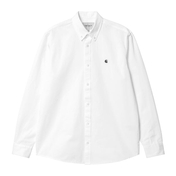 Carhartt WIP L/S Madison Shirt Chemise - White / Black — t-shirt manches longues