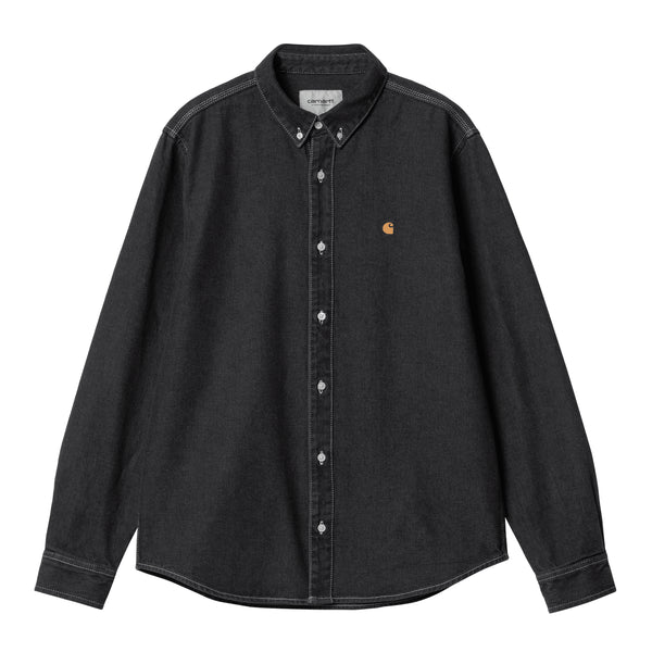 Carhartt WIP L/S Weldon Ls Whirt Blazck Stone Washed — t-shirt manches longues