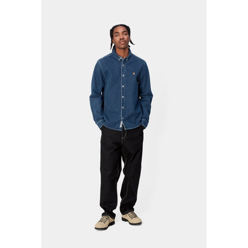 Carhartt WIP L/S Weldon Shirt - Blue Stone Washed - Streetart.fr