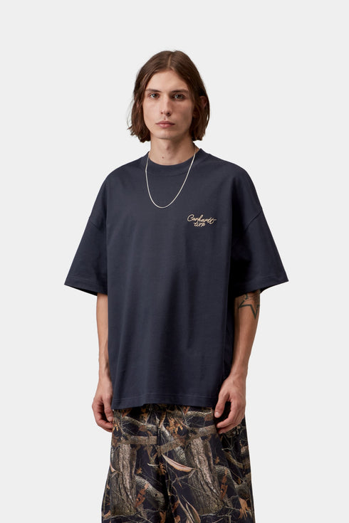 Carhartt Wip S/S Signtaure Script T-Shirt - Dark Navy / Wip Dusty H Brown - I033828_3Z6_XX