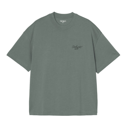 Carhartt WIP S/S Signature Script - Silver Pine / Jupiter - Streetart.fr