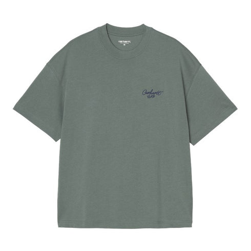 Carhartt Wip S/S Signature Script T-Shirt - Silver Pine / Jupiter - Streetart.fr