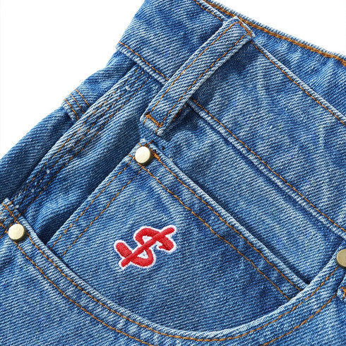 Cash Only Logo Baggy Denim Jeans Pantalon - Washed Indigo - Streetart.fr