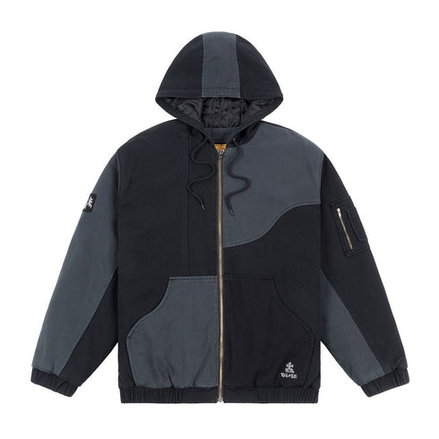 Dime Panel Denim Hooded Bomber Jacket - Charcoal - Streetart.fr