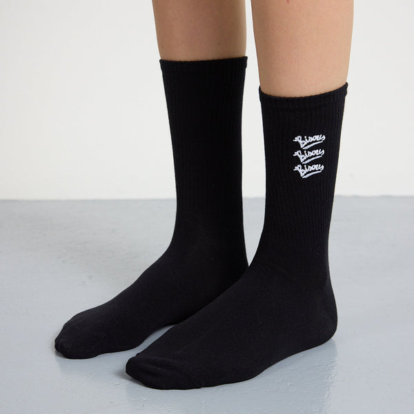 Bisous Gianni Embroidery Socks - Black / White