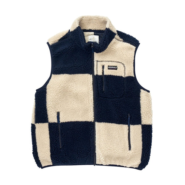 Gramicci Checkered Sherpa Vest - Natural / Navy Check - Streetart.fr