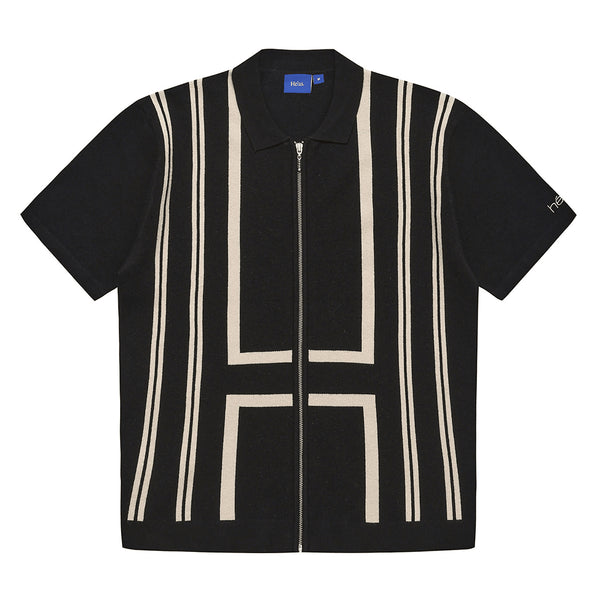 Helas Aldo Knit Full Zip Polo - Black - Streetart.fr