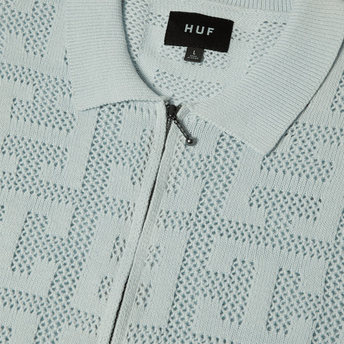 Huf Monogram Jacquard Sweater Zip Sweatshirt - Sky - Streetart.fr