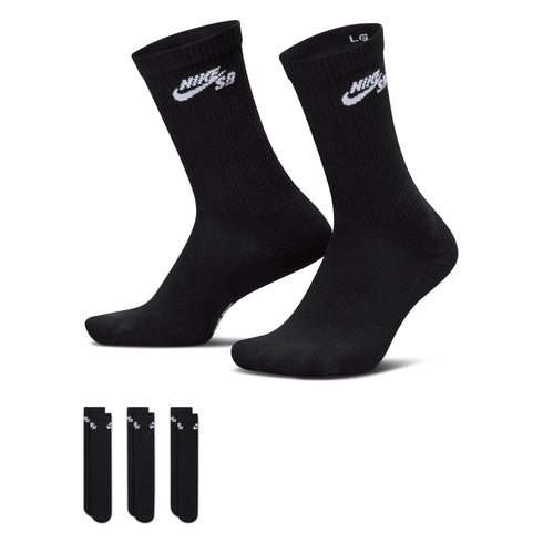 Nike SB Ed Elvd Sb 3 Pairs Crew Socks - Black / Black / White - Streetart.fr