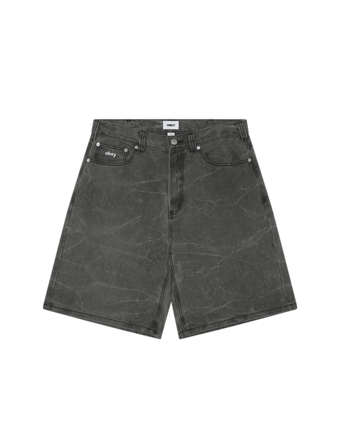 Obey Bigwig Baggy Denim Short - Black Wrinkle Wash - Streetart.fr