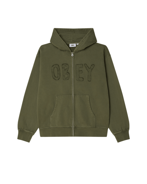 Obey Hybrid Faded Zip Hood - Deep Lichen Green - Streetart.fr