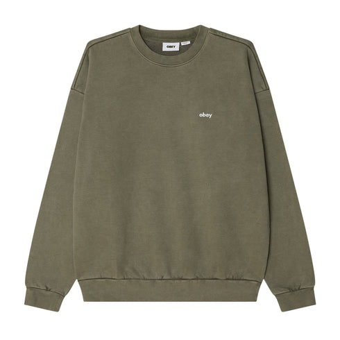 Obey Lowercase Pigment Crew Sweatshirt - Pigment Deep Lichen Green - Streetart.fr