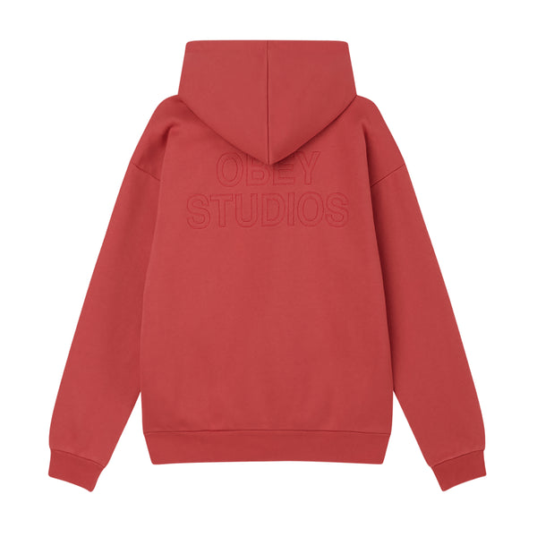 Obey Obey Studios Extra Heavy Hoodie Sweat A Capuche - Mineral Red - Streetart.fr