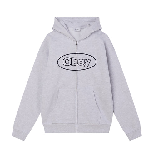 Obey Oval Extra Heavy Zip Hood Sweat Zip - Ash Grey - Streetart.fr