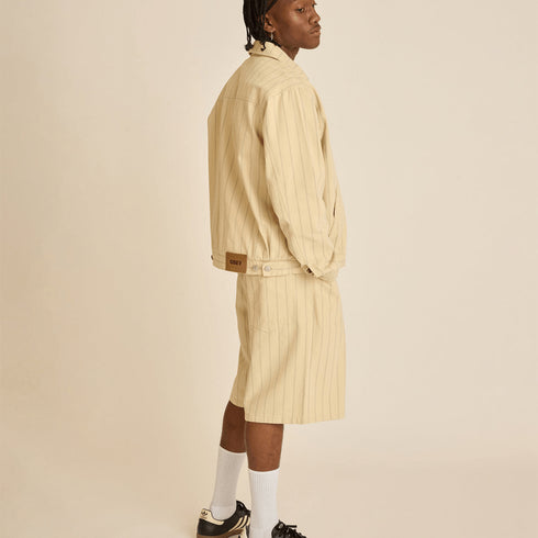 Obey Stripe Baggy Denim Short - Pelican Multi - Streetart.fr