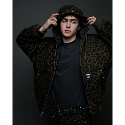 Obey Studded Zip Up Jacket - Dark Leopard - Streetart.fr