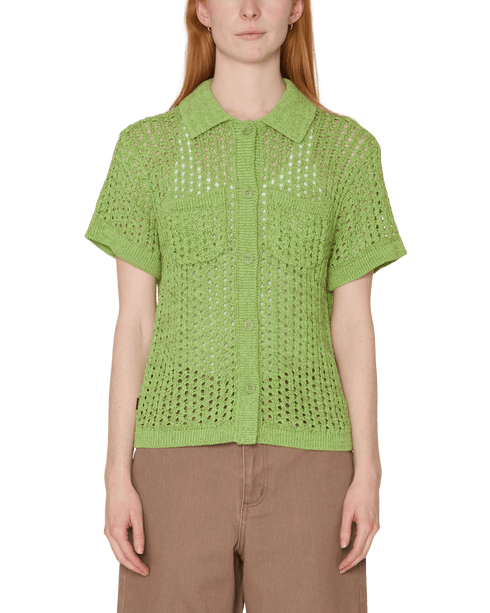 Obey Women Milly Open Knit Sweater Chemise - Light Green Multi - Streetart.fr