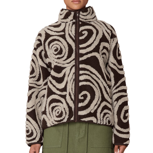 Obey Womens Swirls Jacquard Zip Jacket - Brown Multi - Streetart.fr