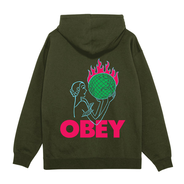 Obey World In Flame Sweat A Capuche - Deep Lichen - Streetart.fr