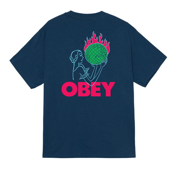 Obey World In Flame T-Shirt - Arbor Blue - Streetart.fr