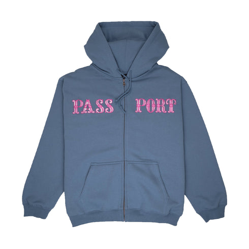 Passport Glint Hodie Zip Sweat A Capuche Zip - Wash Out Blue - Streetart.fr