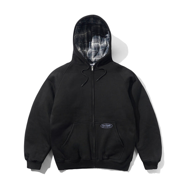 Butter Plaid Lined Zip-Thru Hood - Ash