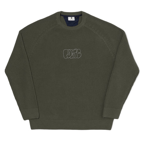Poetic Collective Bubble Emdroidery Knitted Crew Sweatshirt - Olive - Streetart.fr