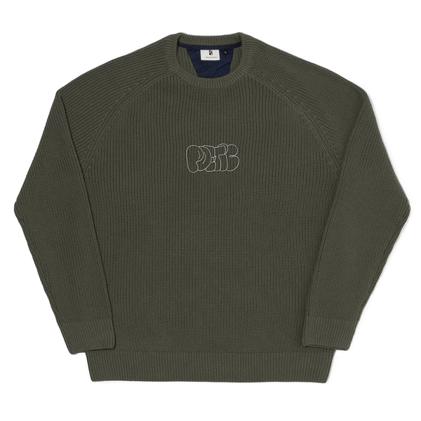 Poetic Collective Bubble Emdroidery Knitted Crew Sweatshirt - Olive - Streetart.fr