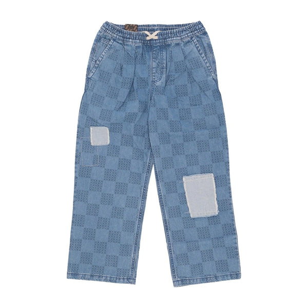 Vans Wm Mened Chek Denim Loose Crop Pant Check Denim Stone — pantalon