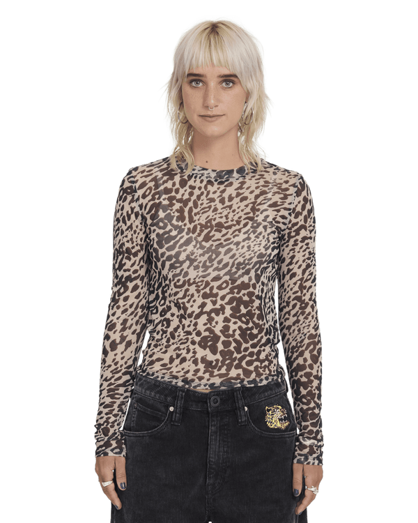 Volcom Women Tigardi Mesh Ls T-Shirt - Animal Print — t-shirt manches longues