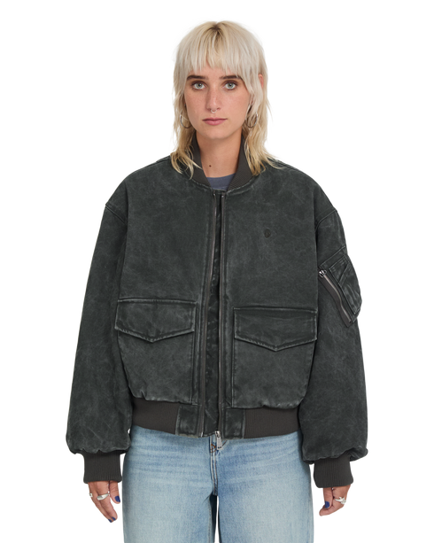 Volcom Women Workestra Bomber Jacket - Rinsed Black - B1732606-RIB