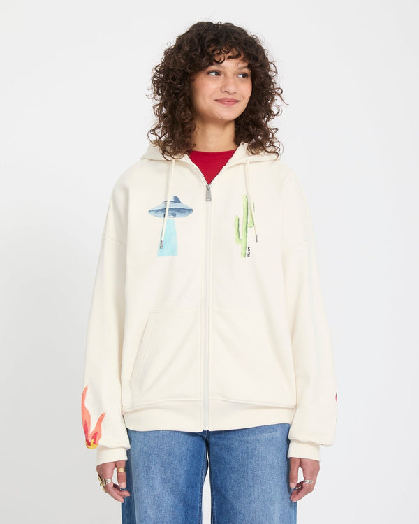 Volcom Womens Fa Mickey Mason Fleece Zip - Off White - Streetart.fr