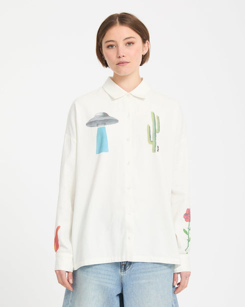 Volcom Womens Fa Mickey Mason Shirt - Off White - Streetart.fr