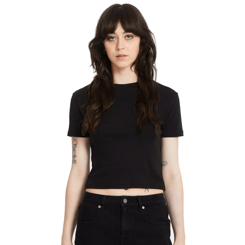 Volcom Womens Volcomstone Tight Crop T-Shirt - Black - Blk - Streetart.fr