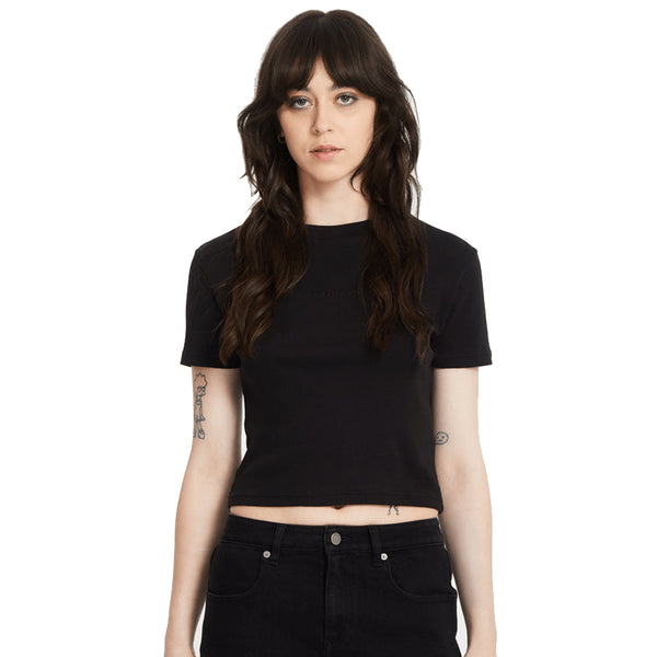 Volcom Womens Volcomstone Tight Crop T-Shirt - Black - Blk - Streetart.fr