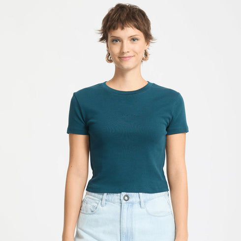 Volcom Womens Volcomstone Tight T-Shirt - Crop Emerald Green - Emg - Streetart.fr