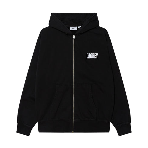 Obey Margin Faded Zip Hood Sweat A Capuche Zip - Digital Black